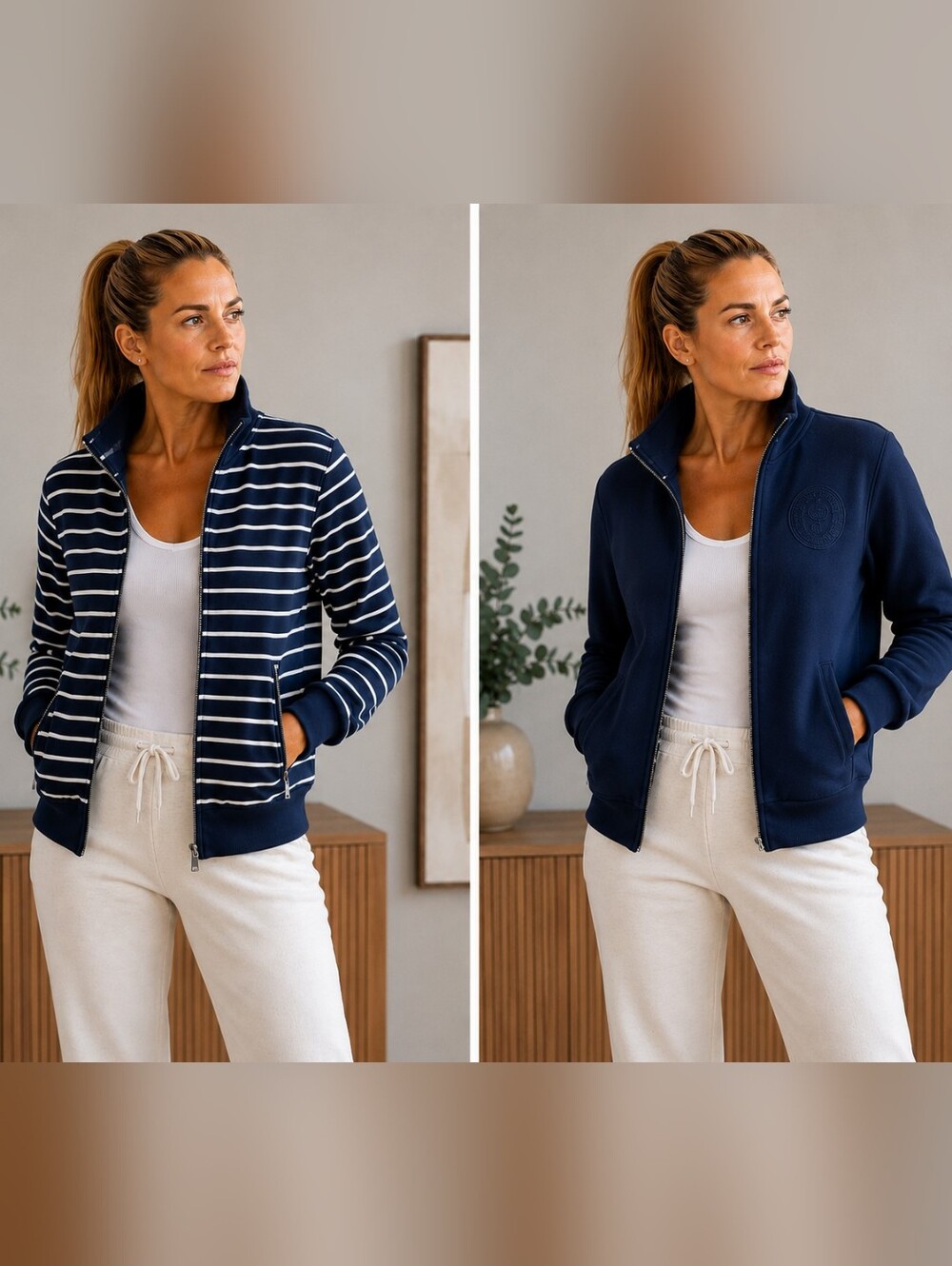 Ralph Lauren Reversible Full Zip Cardigan Jacket Blue Striped & Solid Navy Size